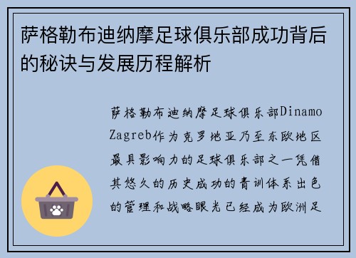 萨格勒布迪纳摩足球俱乐部成功背后的秘诀与发展历程解析