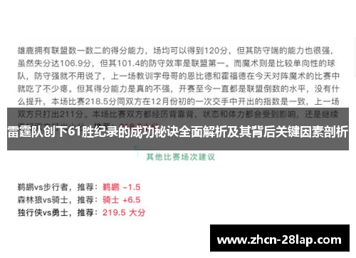 雷霆队创下61胜纪录的成功秘诀全面解析及其背后关键因素剖析